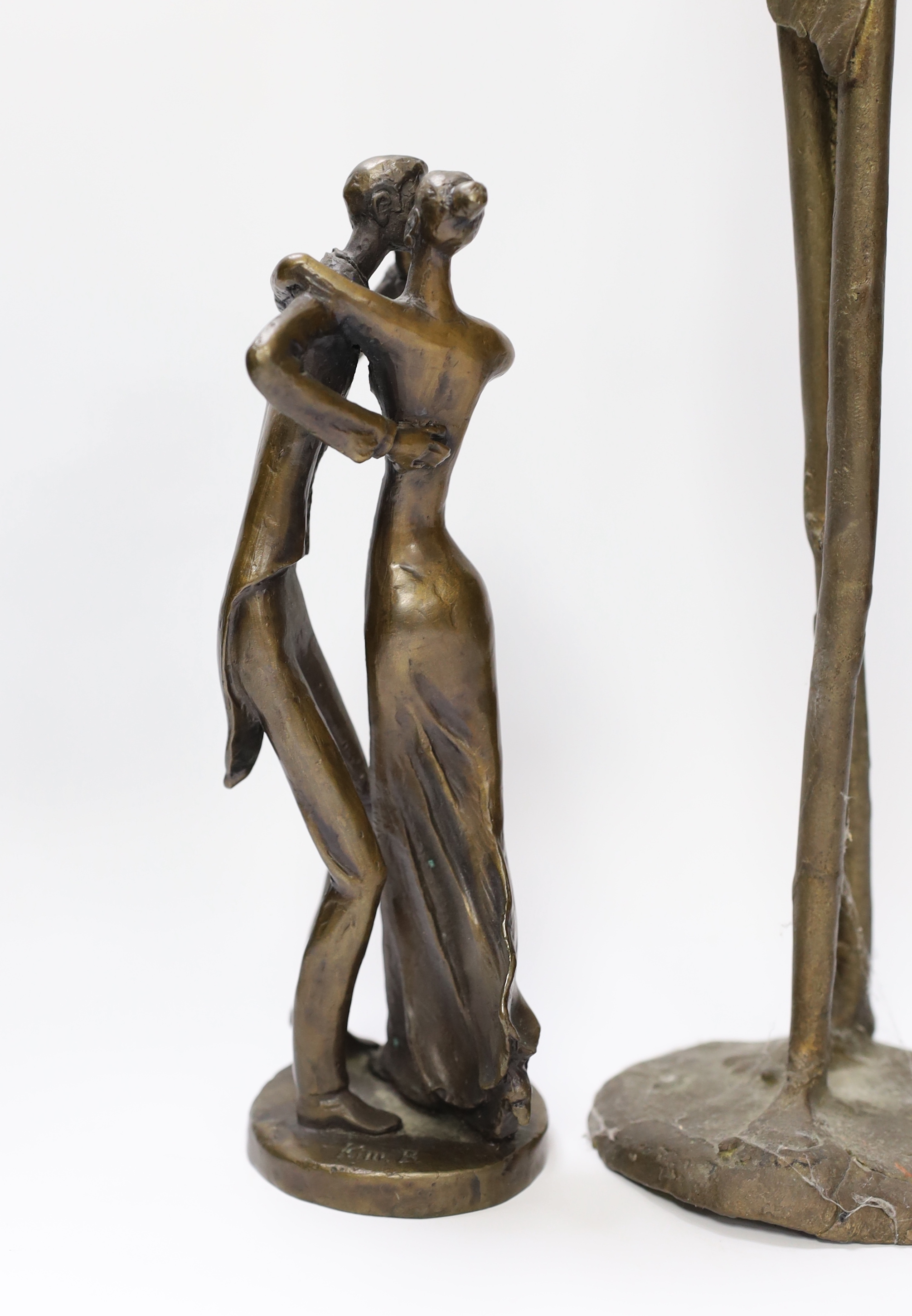 Bernard Kim (b.1942). A bronze sculpture of a dancing couple, signed to base, together with another, largest 55cm high